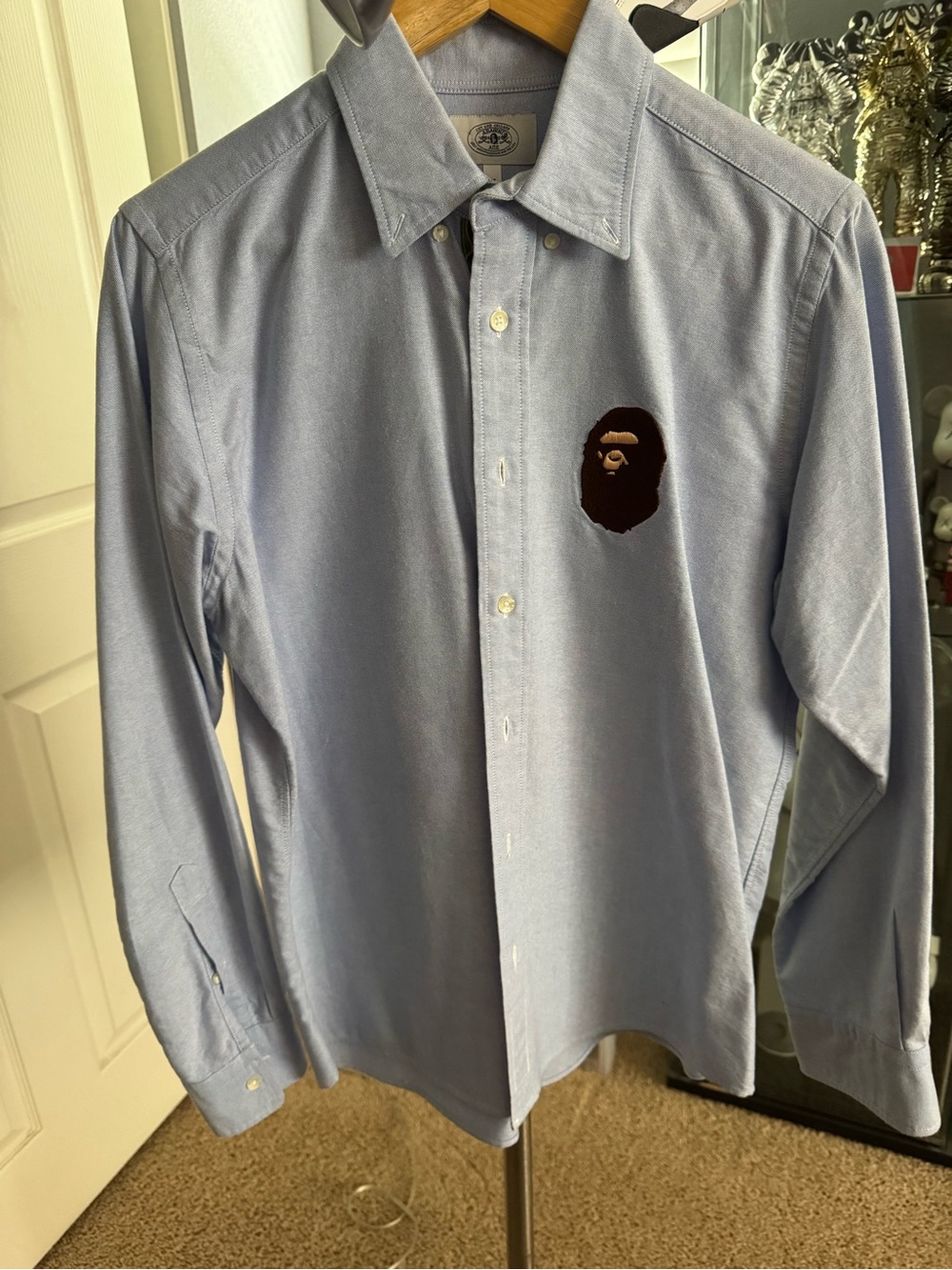 Bape Light Blue Oxford Button-Down with Dark Brown Ape Head Patch